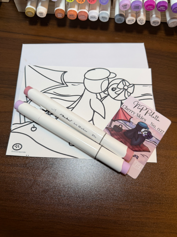 Example of June's Coloring Page On Cardstock & Palette Card