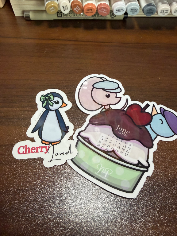 Example of bookmark and laminated sticker